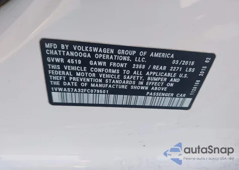 2015 Volkswagen Passat 1.8T Limited Edition from USA, damaged, VIN 1VWAS7A32FC079501